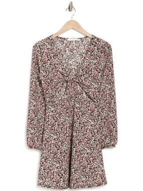 Lush Floral Long Sleeve Dress with Cute Cutout Design- Small